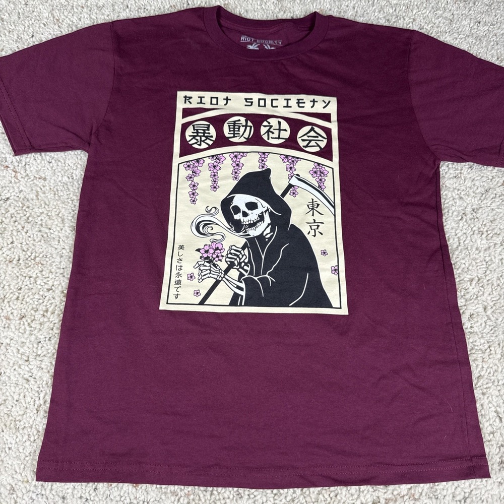 RIOT SOCIETY Reaper Garden Boys Short Sleeve Maroon T-shirt Large